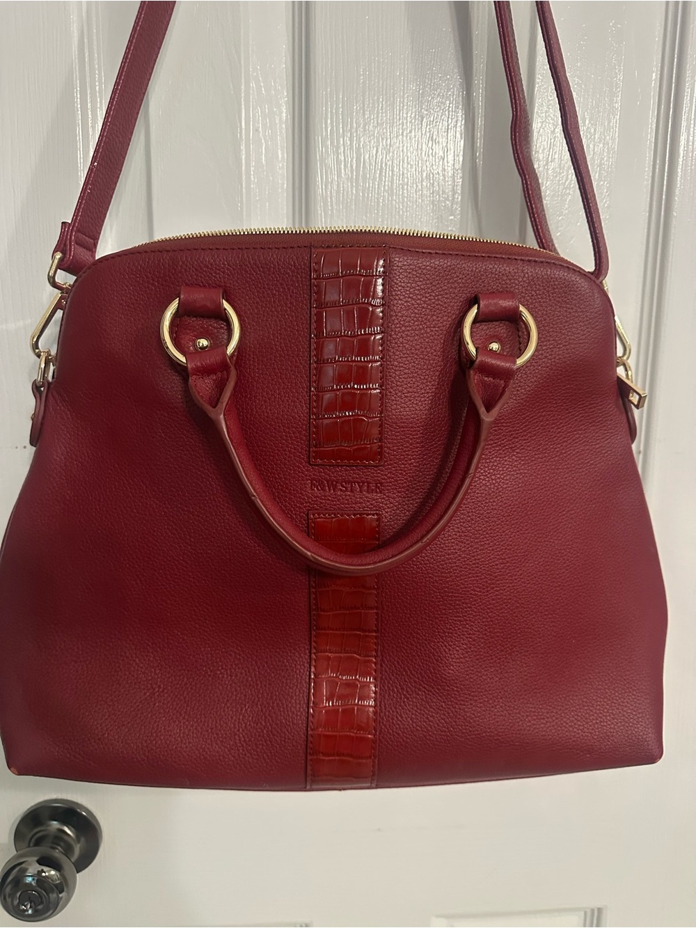 E&W Style Burgundy Faux Leather Satchel Handbag